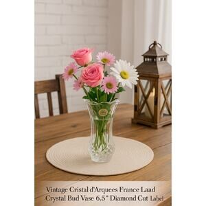 Vintage Cristal d’Arques France Lead Crystal Bud Vase 6.5” Diamond Cut w/Label